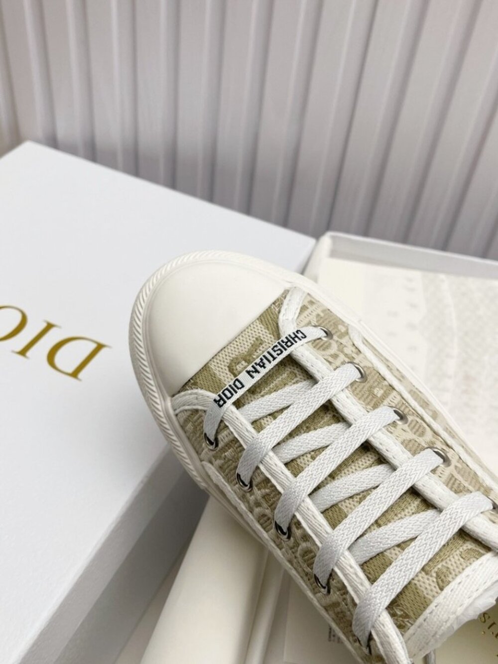 Dior Oblique Logo Woven Canvas Platform Sneakers Vintage Neutral Walking Shoes - Picture 8 of 9